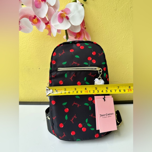 Juicy Couture Beautiful Black with Cherries Nylon Sling Purse - Picture 6 of 9